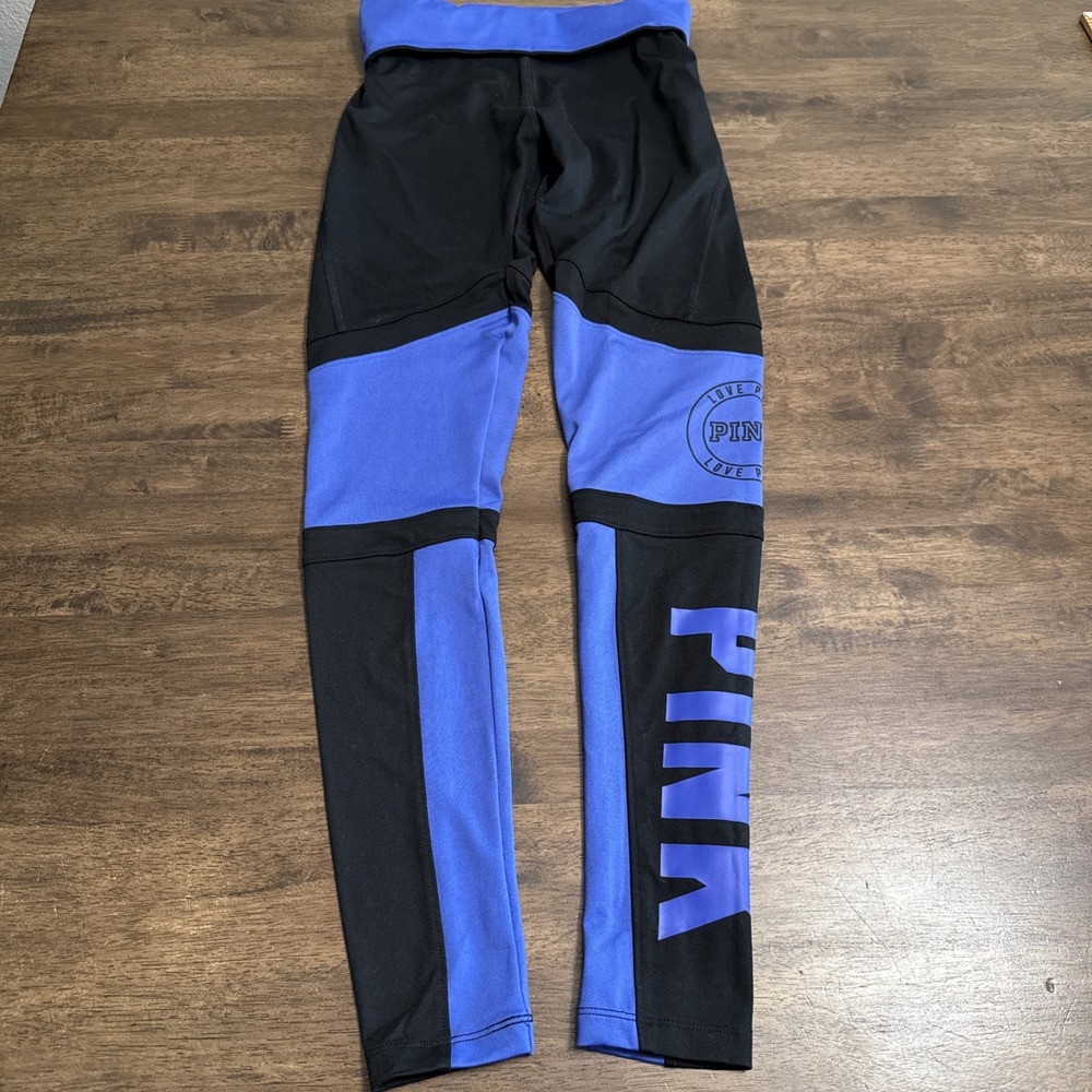 Love PINK Victoria's Secret Ultimate Leggings XS Ankle Stretch Black & Blue